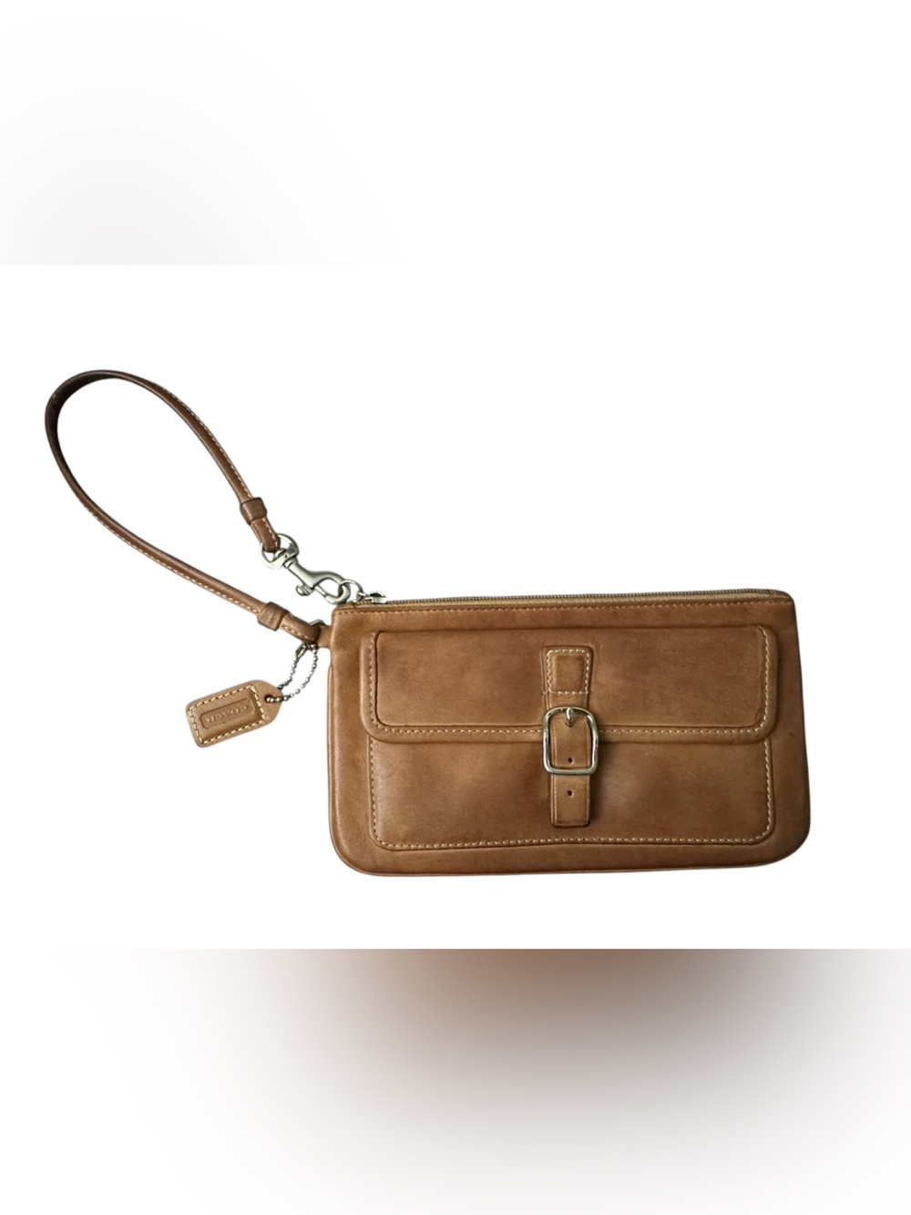 Vtg COACH Legacy British Tan Leather Buckle Front Pocket Wristlet Clutch Wallet